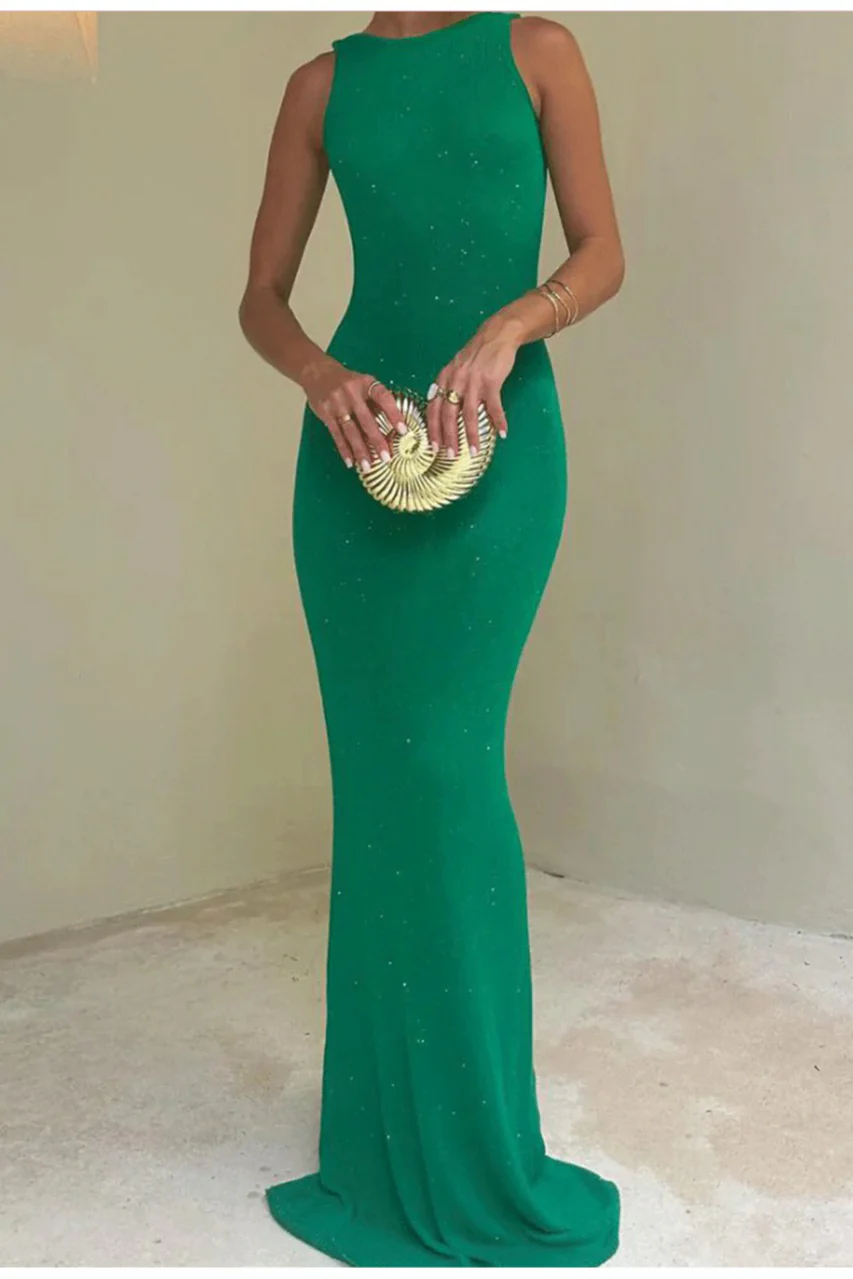 Sexy Shiny Sleeveless Backless Slim Maxi Dress - Image 11