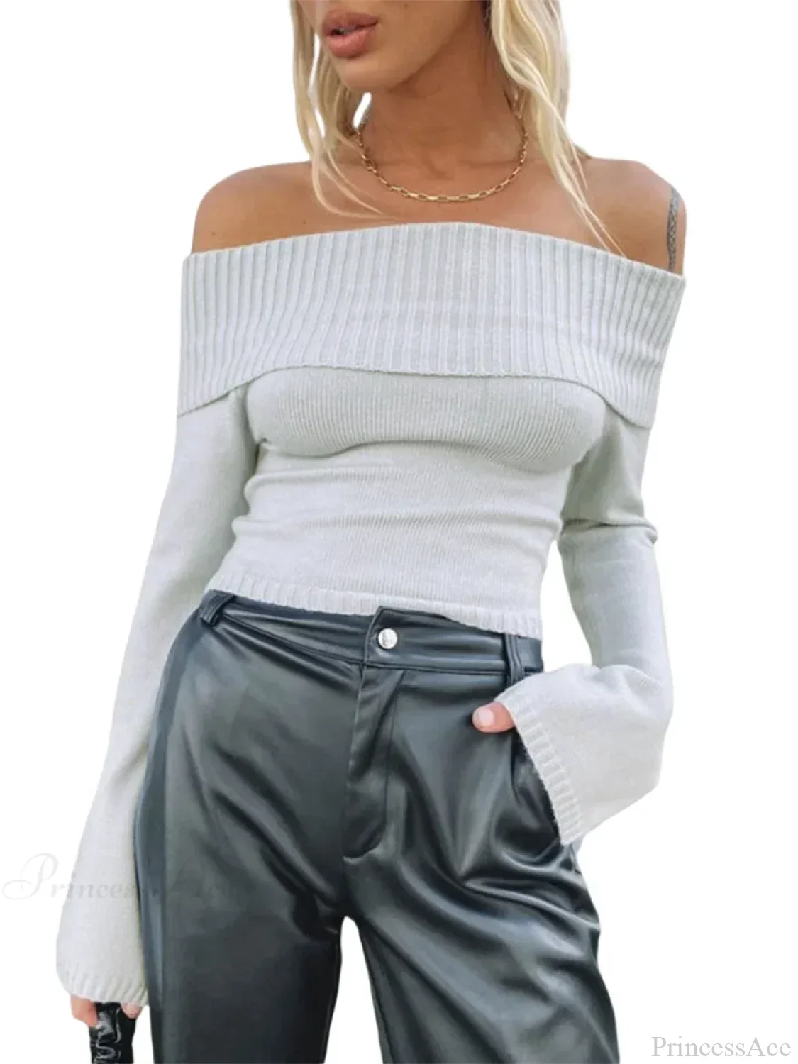 Sexy Slim Crop Off Shoulder Sweater - Image 2