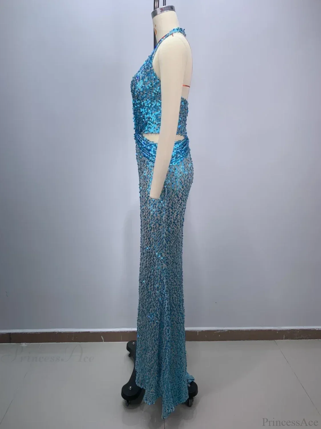 Sexy Sling Deep V-Neck Sequins Long Dress Hollow Out Slim Party Dress - Image 4