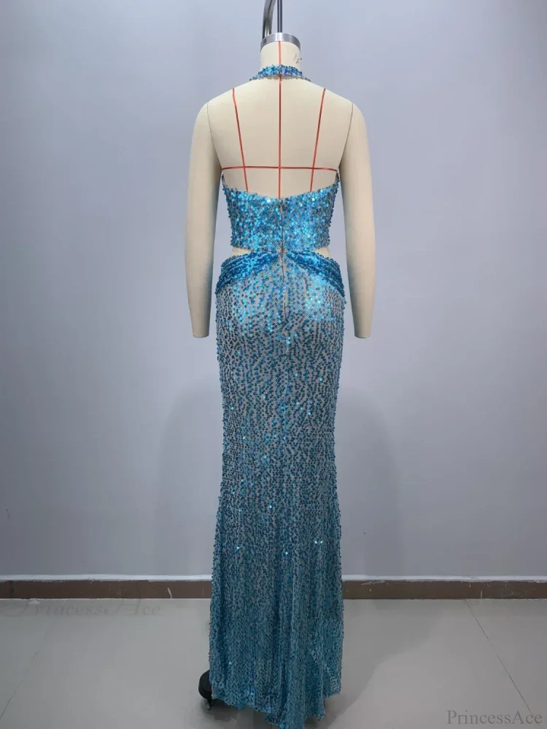 Sexy Sling Deep V-Neck Sequins Long Dress Hollow Out Slim Party Dress - Image 5