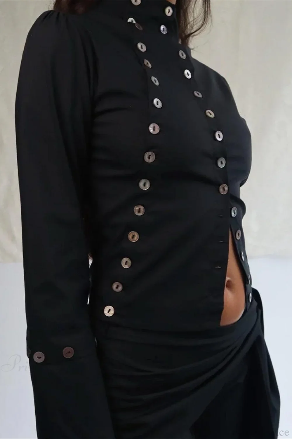 Sexy Solid Button Slim Round Neck Long Sleeve Tee