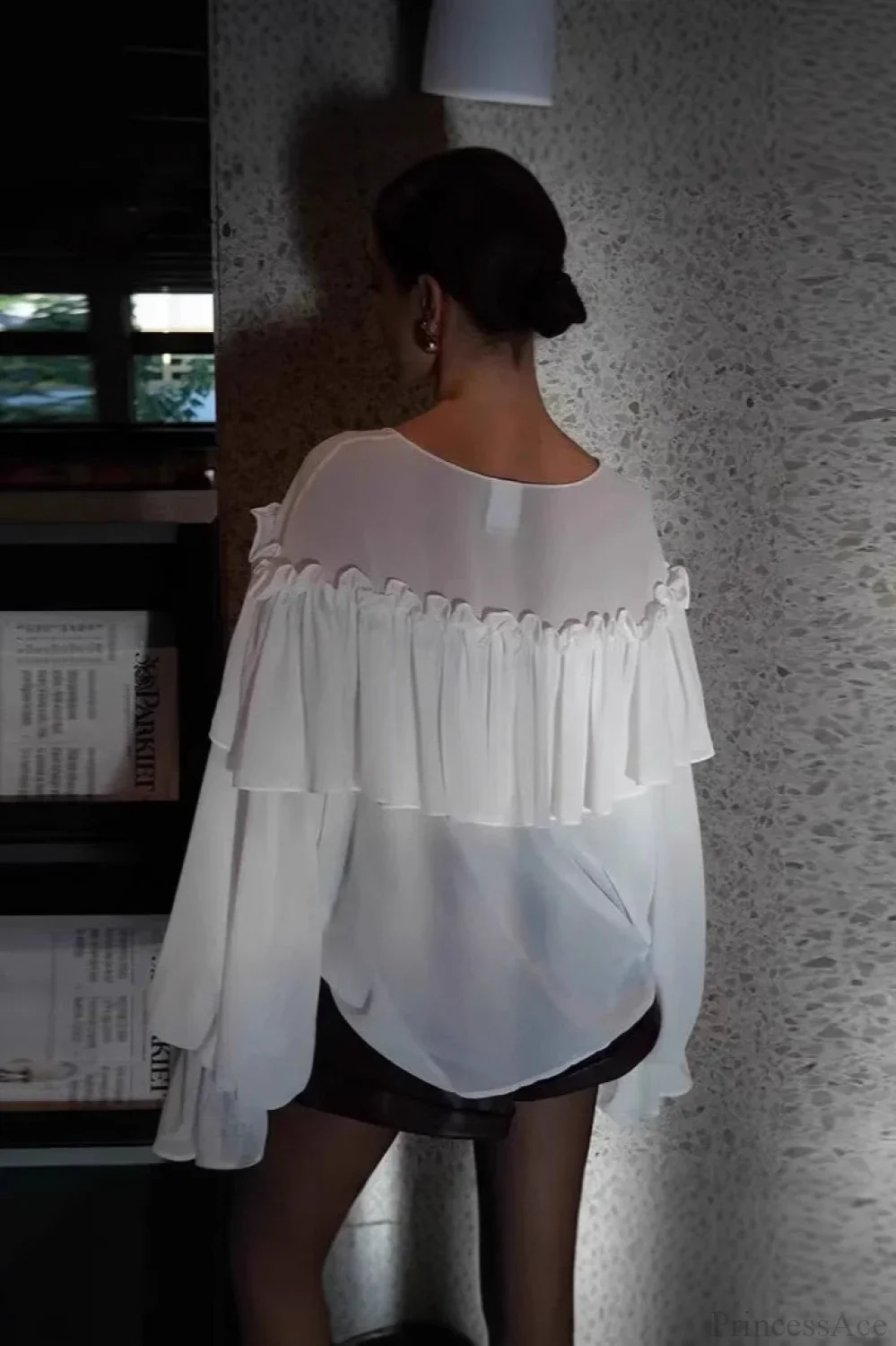 Sexy Solid Color Batwing Off-the-Shoulder Long Sleeve Blouse - Image 3