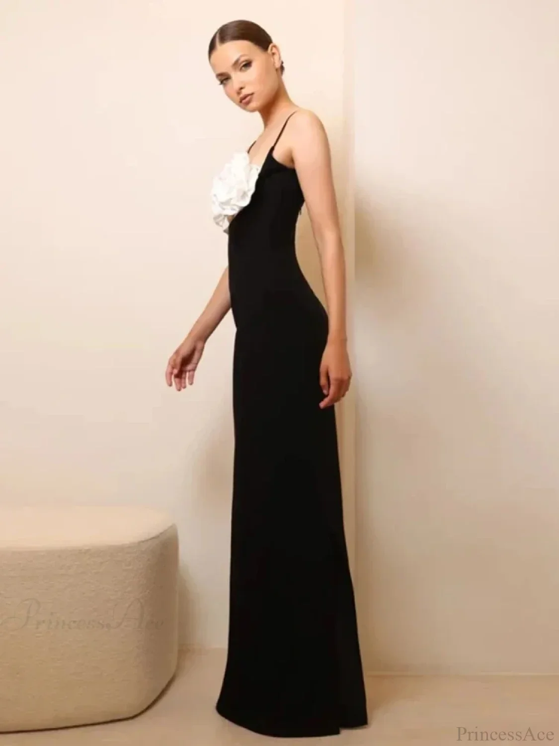 Sexy Spaghetti Strap 3D Flower Bandage Maxi Black Sleeveless Party Dress - Image 3