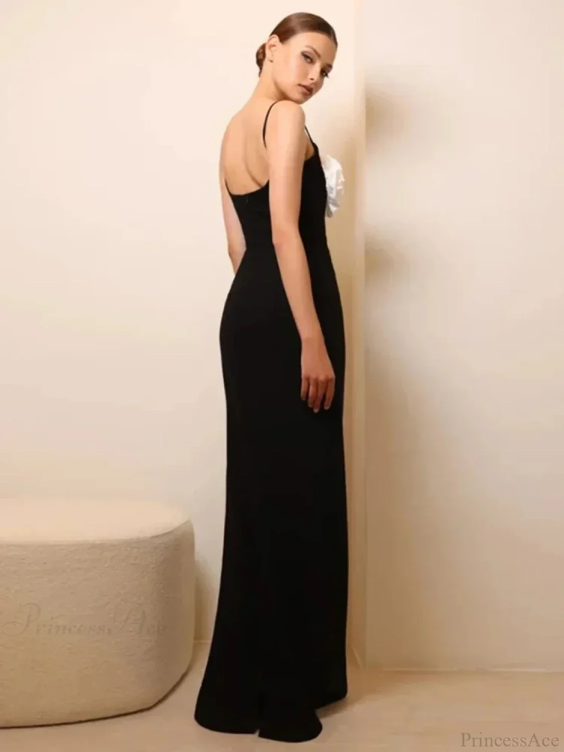 Sexy Spaghetti Strap 3D Flower Bandage Maxi Black Sleeveless Party Dress - Image 4