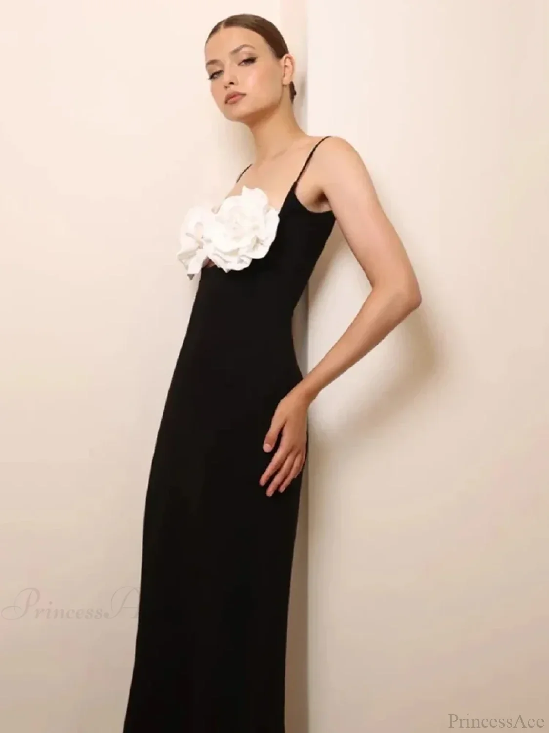 Sexy Spaghetti Strap 3D Flower Bandage Maxi Black Sleeveless Party Dress - Image 5