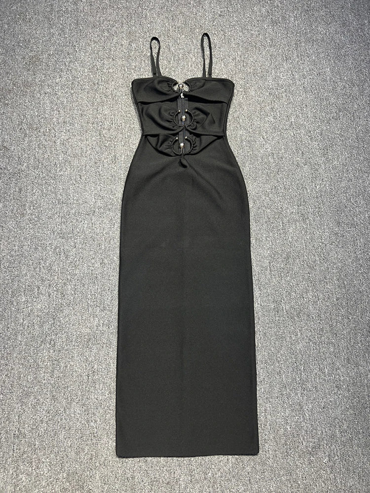 Sexy Spaghetti Strap Hollow Out Bandage Black Green Sleeveless Party Dress - Image 7