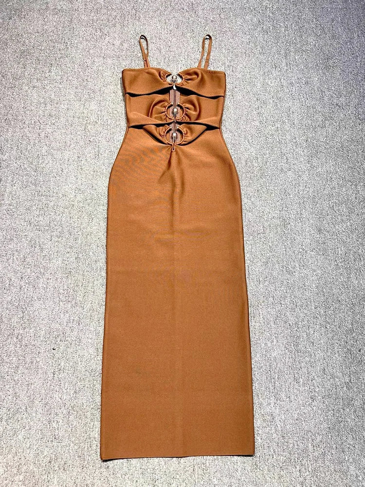 Sexy Spaghetti Strap Hollow Out Bandage Black Green Sleeveless Party Dress - Image 8