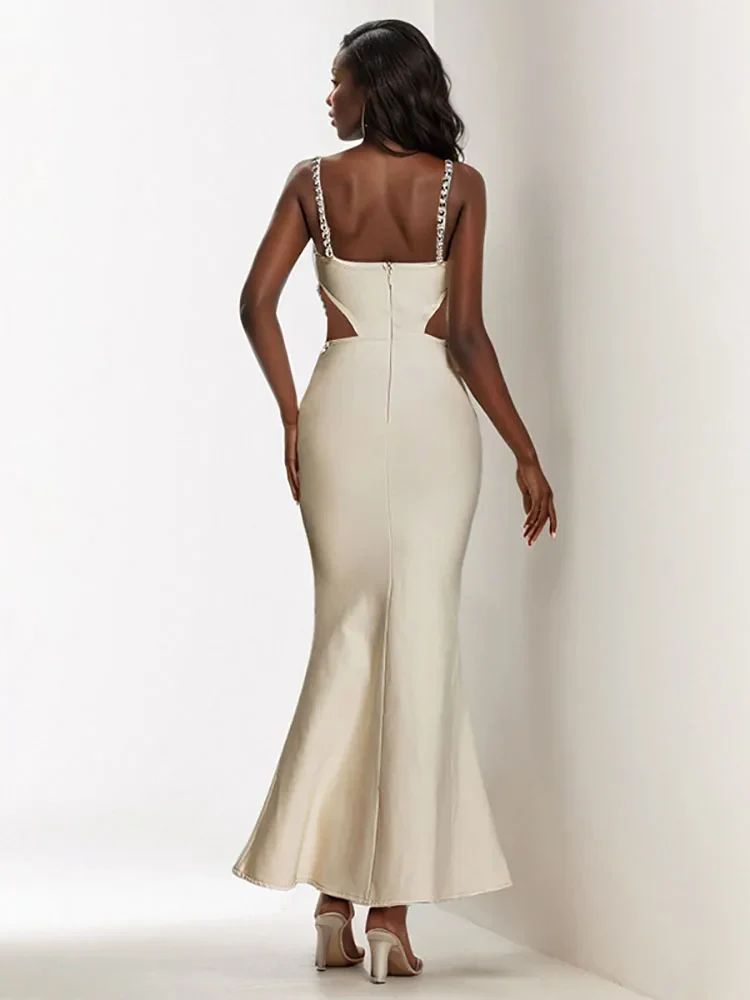 Sexy Spaghetti Strap Hollow Out Crystal Bandage Dress Sleeveless Party Dress - Image 6