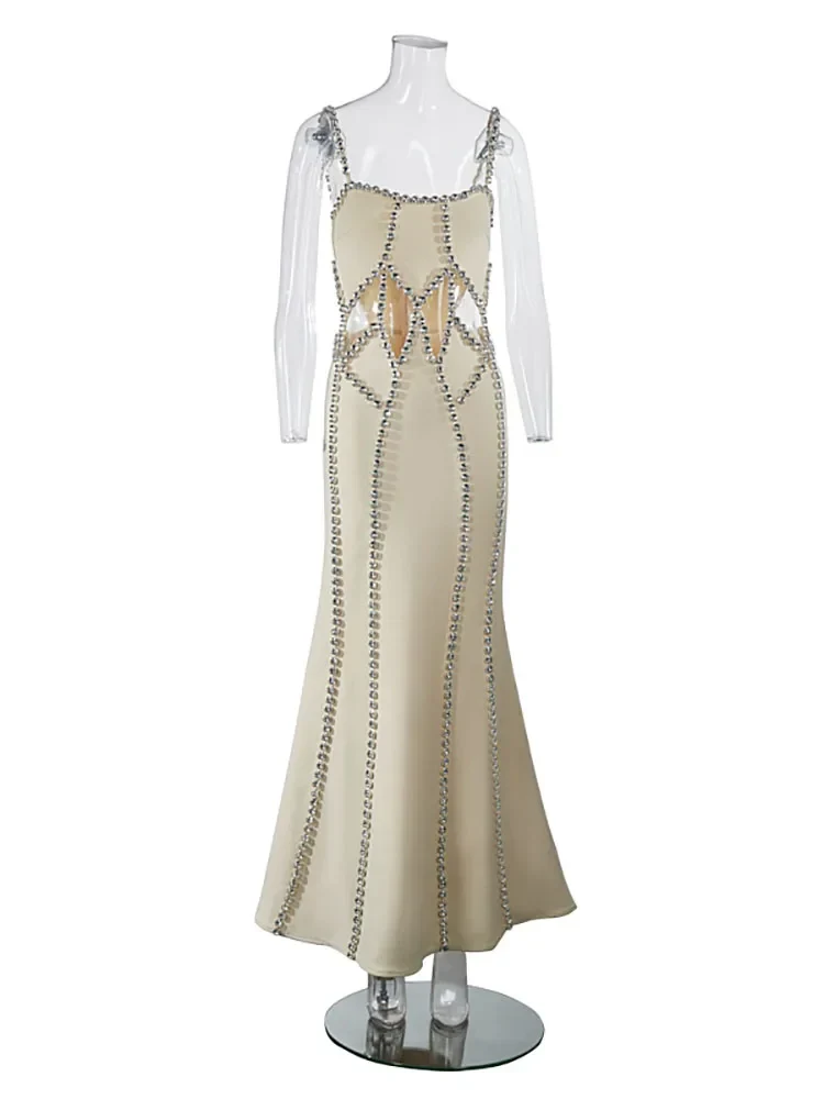 Sexy Spaghetti Strap Hollow Out Crystal Bandage Dress Sleeveless Party Dress - Image 7