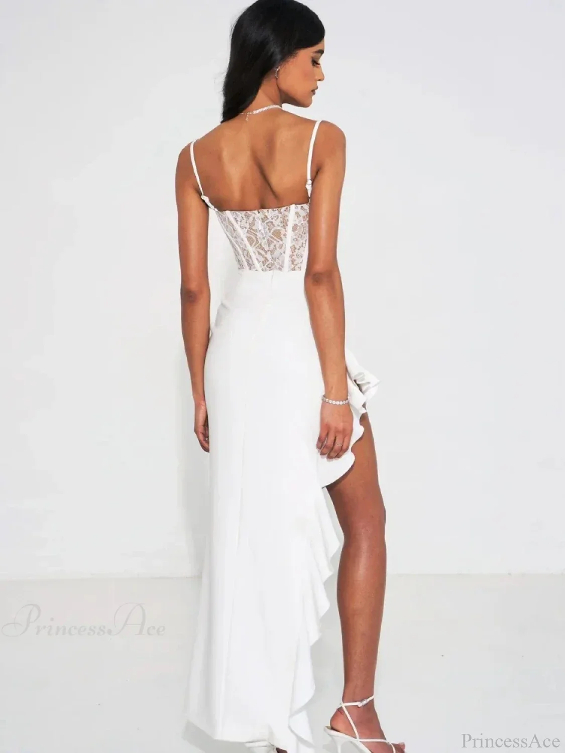 Sexy Spaghetti Strap Lace Patchwork Long Dress Sleeveless Ruffles Party Dress - Image 6