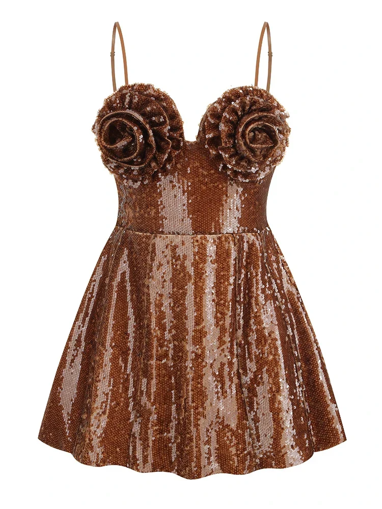 Sexy Spaghetti Strap Sequins Flower Mini A-Line Backless Party Dress - Image 5