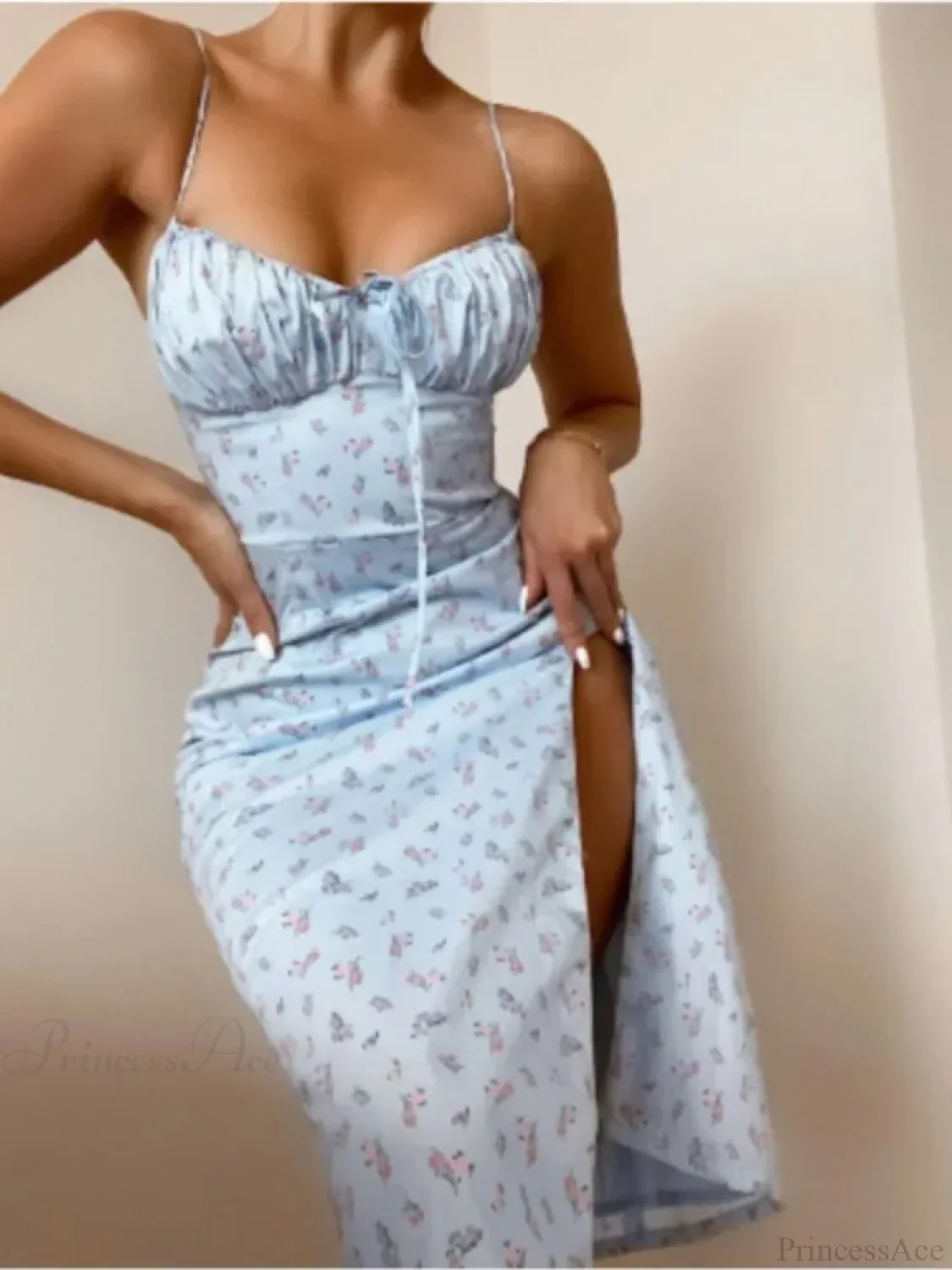 Sexy Spaghetti Strap Slit Floral Beach Party Dress - Image 5