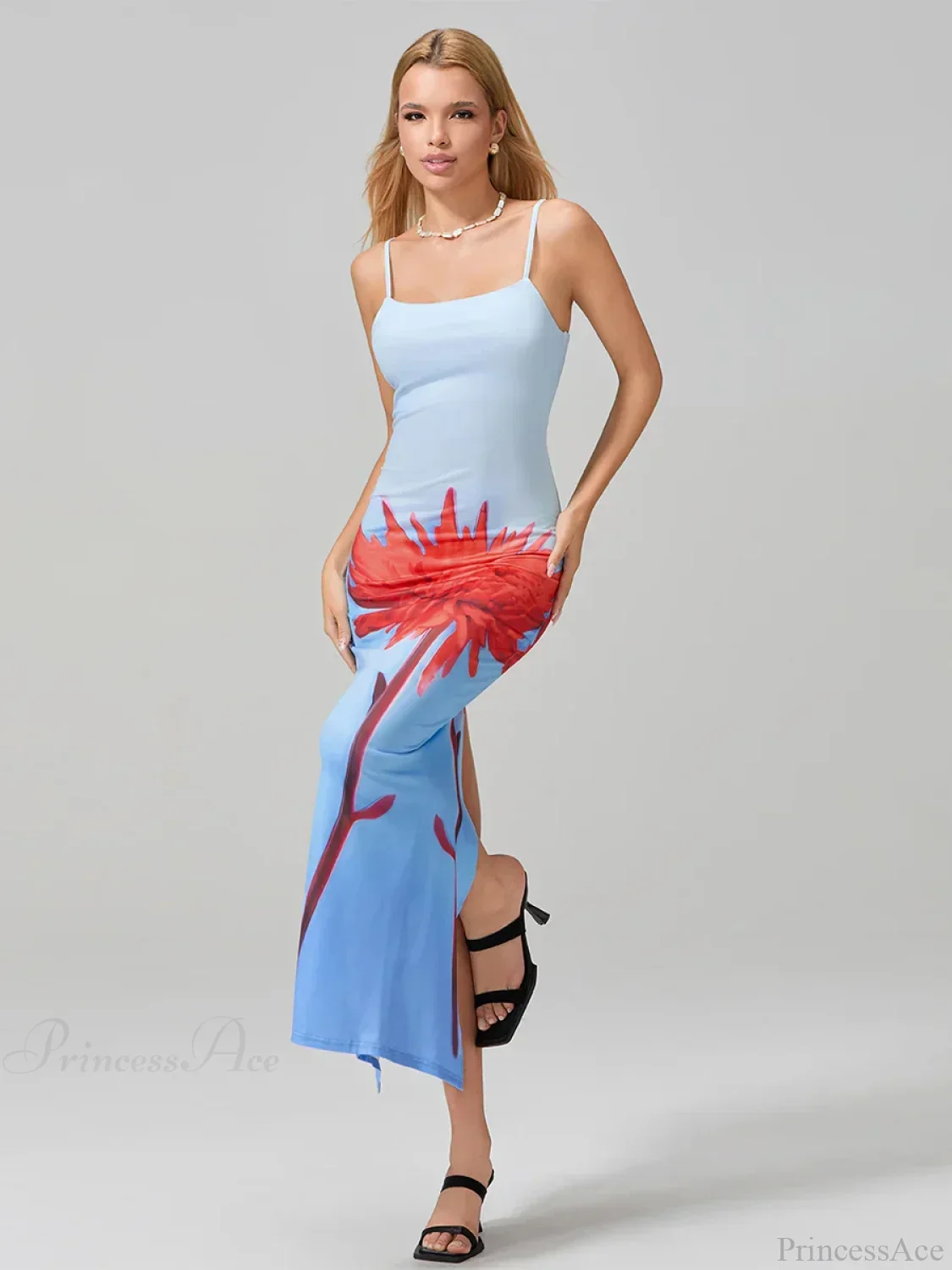 Sexy Spaghetti Straps Bodycon O-neck Wrap Cami Floral Dress - Image 3