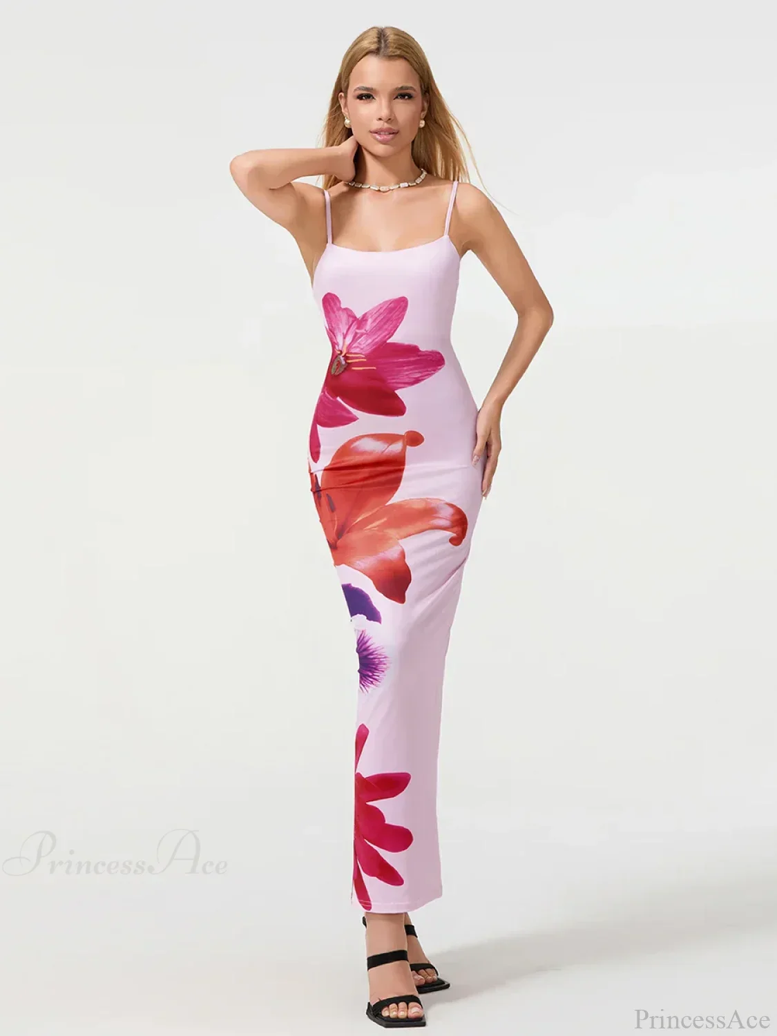Sexy Spaghetti Straps Bodycon O-neck Wrap Cami Floral Dress - Image 7