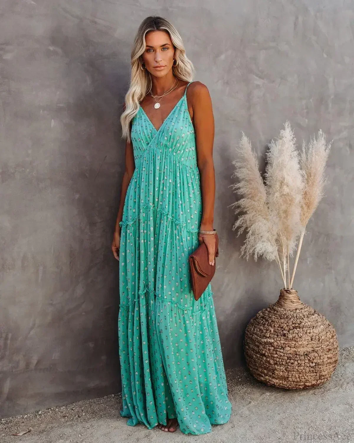 Sexy Split Big Hem Strapless Sleeveless Green Maxi Boho Dress