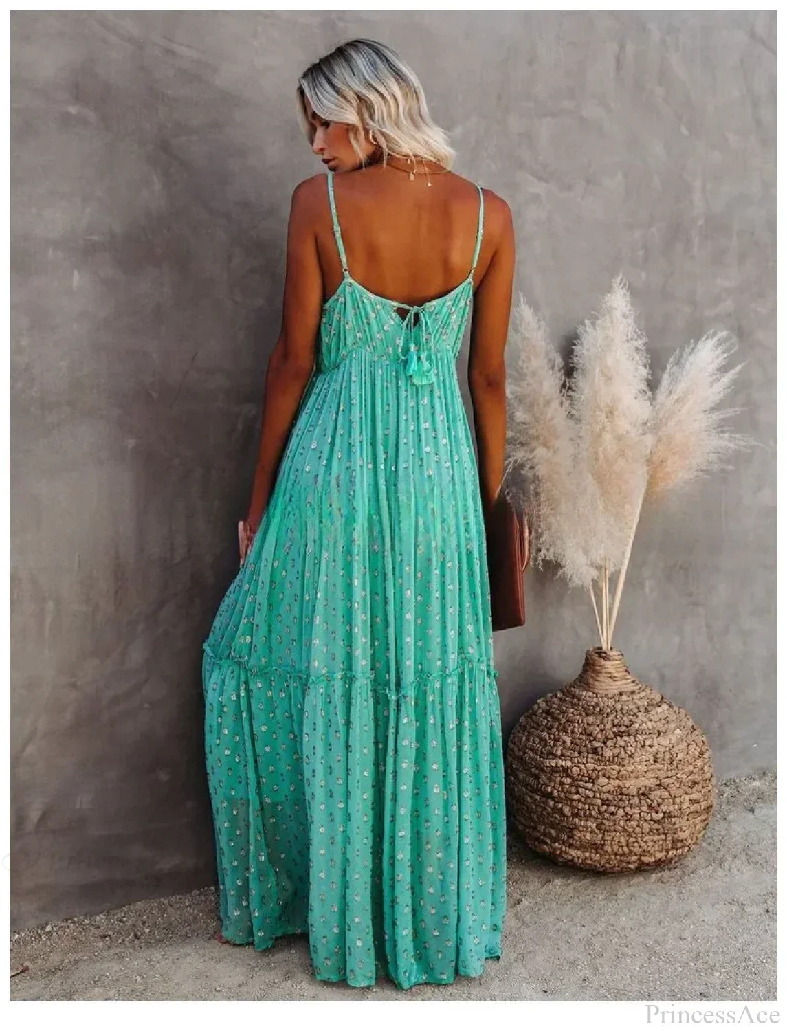 Sexy Split Big Hem Strapless Sleeveless Green Maxi Boho Dress - Image 5