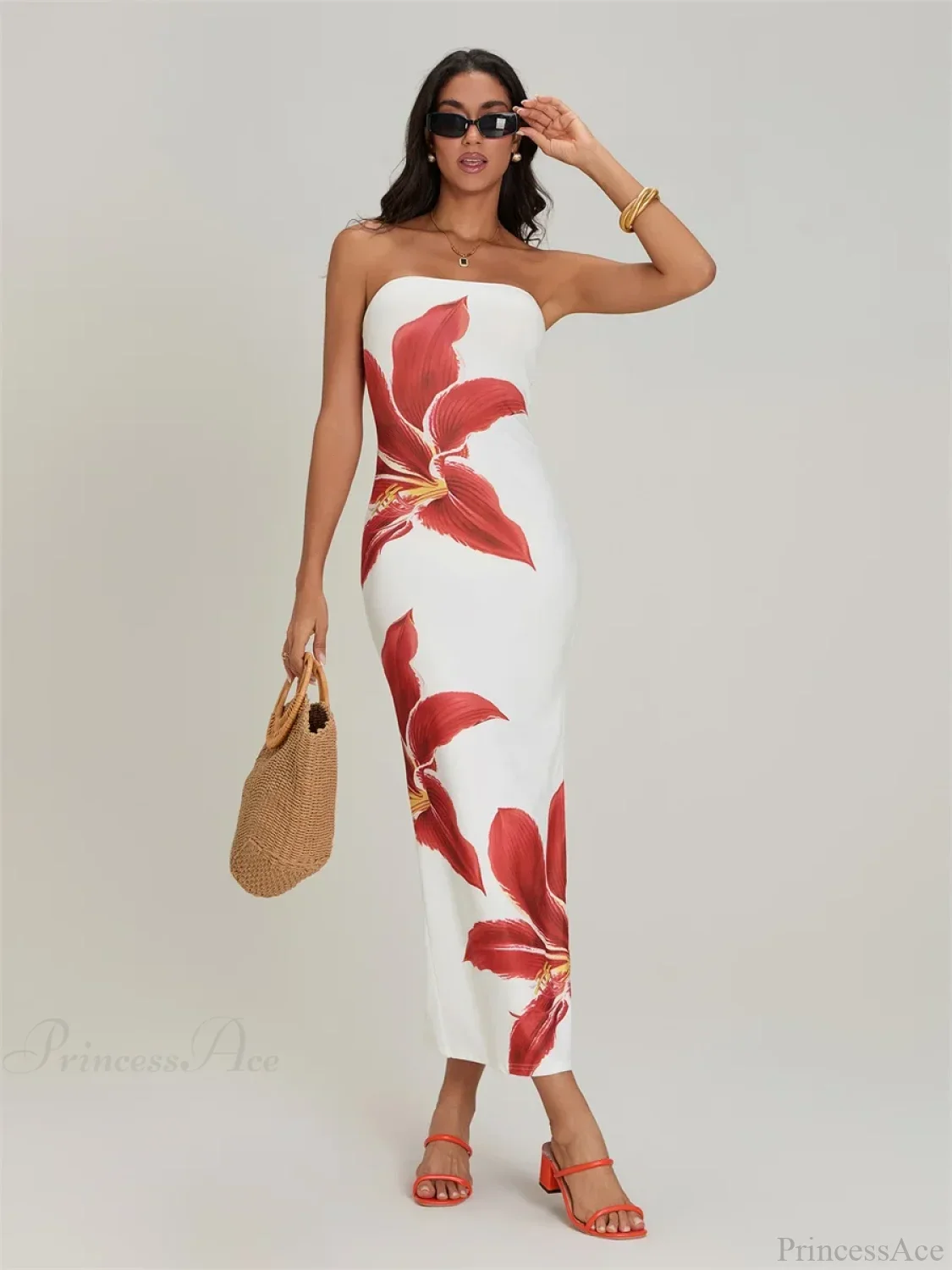 Sexy Strapless Backless Bodycon Floral Dress - Image 2