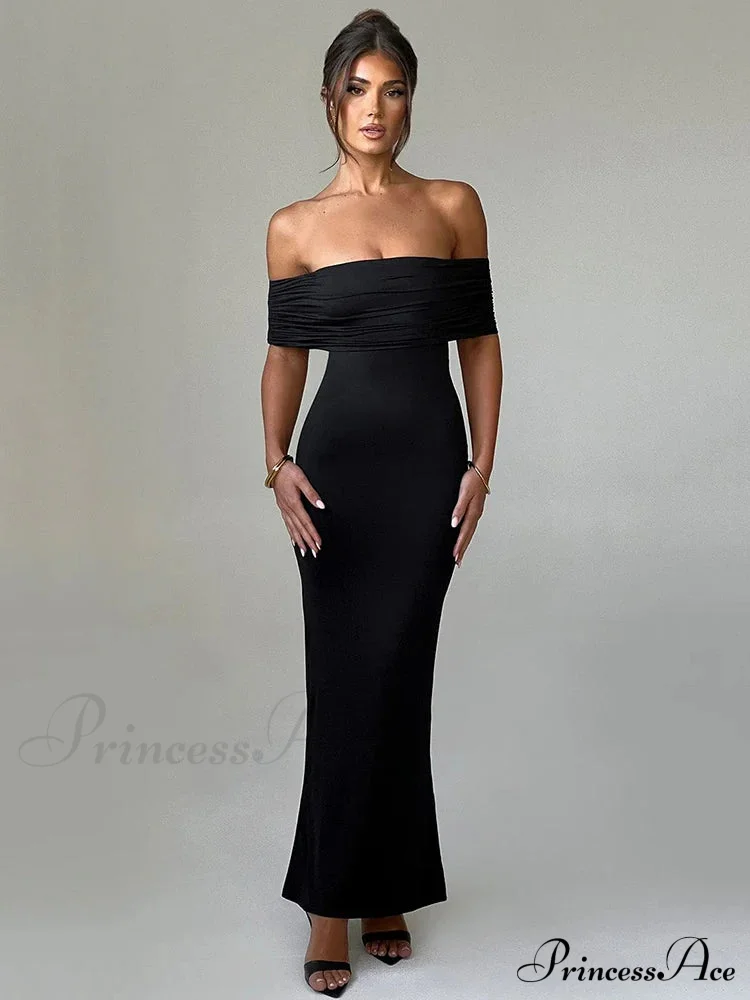 Sexy Strapless Backless Maxi Dress - Solid Off-shoulder Sleeveless Bodycon Party Dress - Image 2