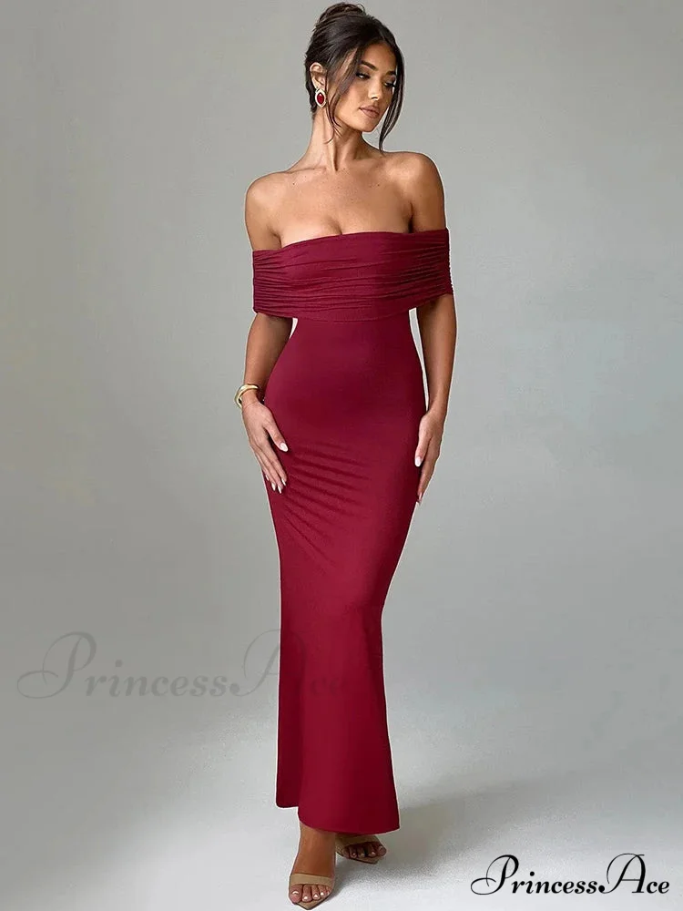 Sexy Strapless Backless Maxi Dress - Solid Off-shoulder Sleeveless Bodycon Party Dress - Image 4