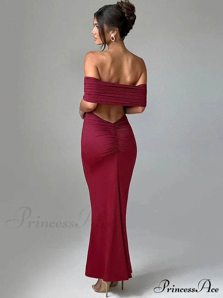 Sexy Strapless Backless Maxi Dress - Solid Off-shoulder Sleeveless Bodycon Party Dress - Image 5