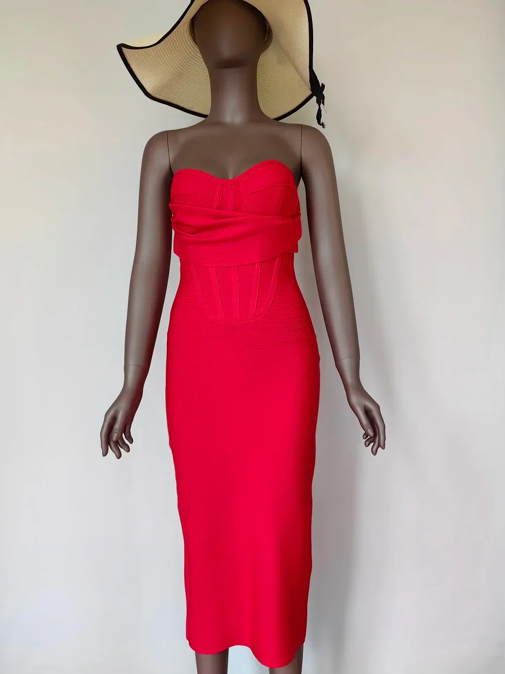 Sexy Strapless Backless Split Bustier Red Party Dress - Image 3