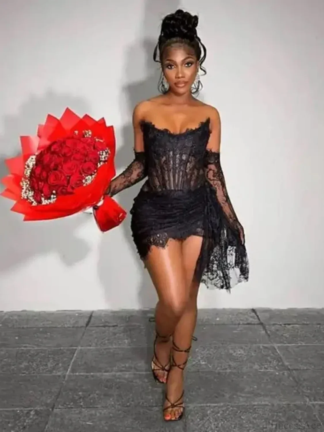Sexy Strapless Corset Lace Mini Dress Asymmetrical Draped Celebrity Cocktail Party Dress - Image 6