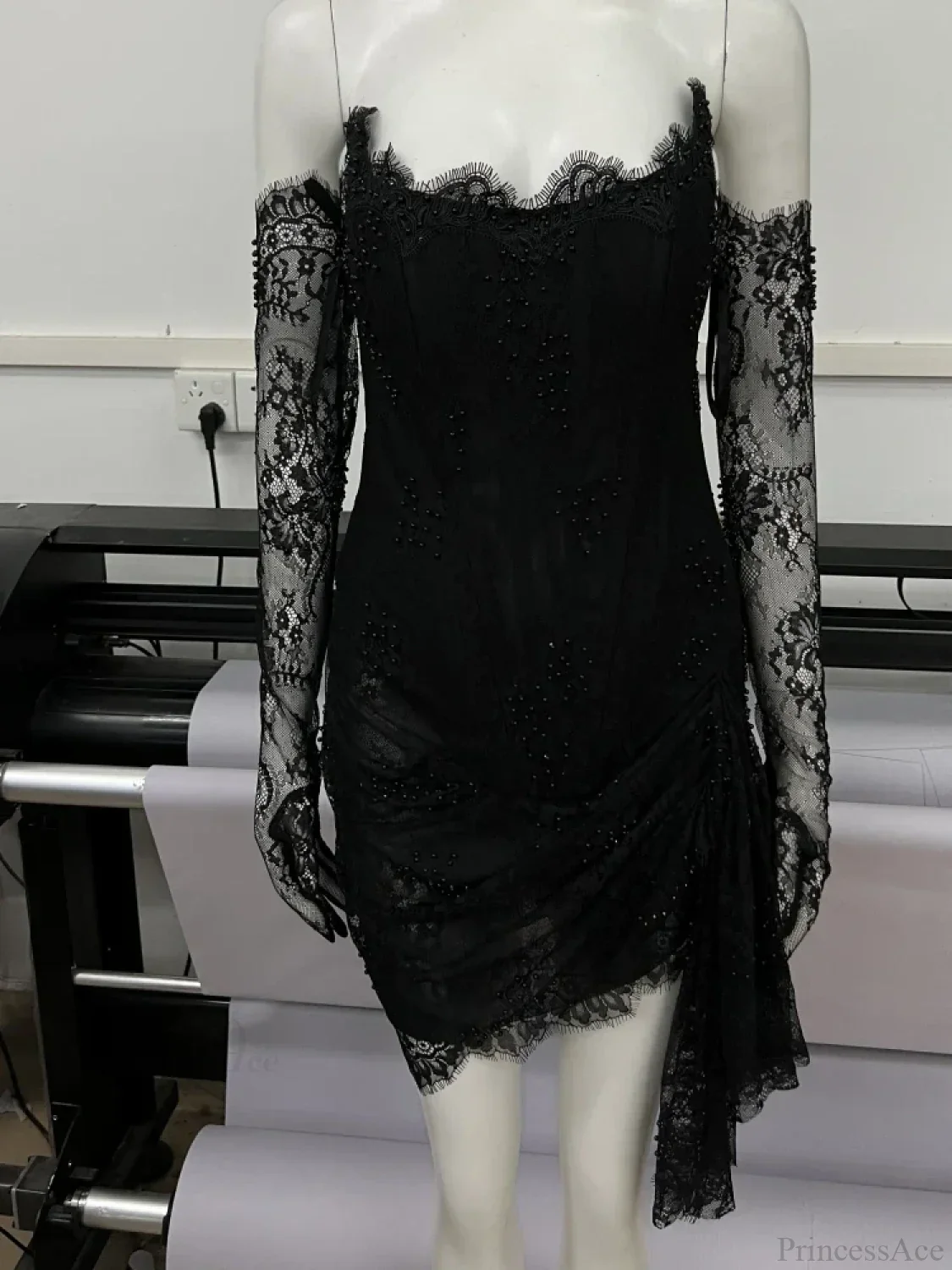 Sexy Strapless Corset Lace Mini Dress Asymmetrical Draped Celebrity Cocktail Party Dress - Image 7