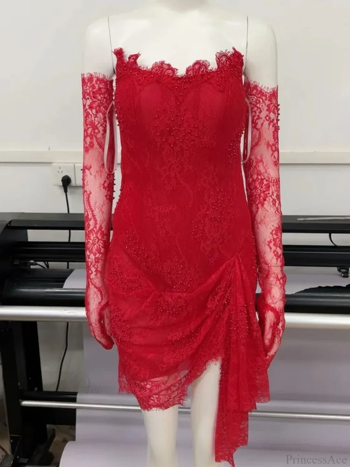 Sexy Strapless Corset Lace Mini Dress Asymmetrical Draped Celebrity Cocktail Party Dress - Image 8
