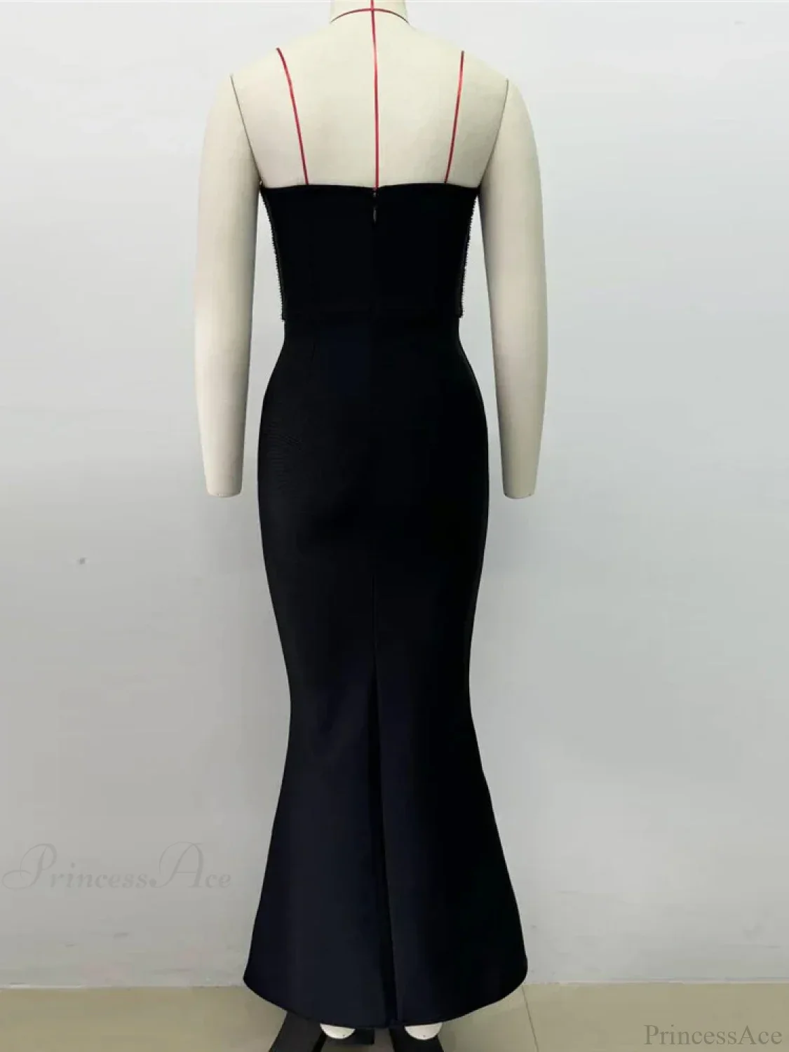Sexy Strapless Diamonds Chain Bandage Long Black Sleeveless Backless Crystal Party Dress - Image 3