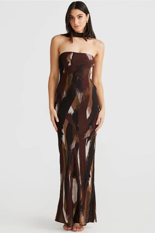 Sexy Strapless Floral Print Bodycon Maxi Dress - Image 3