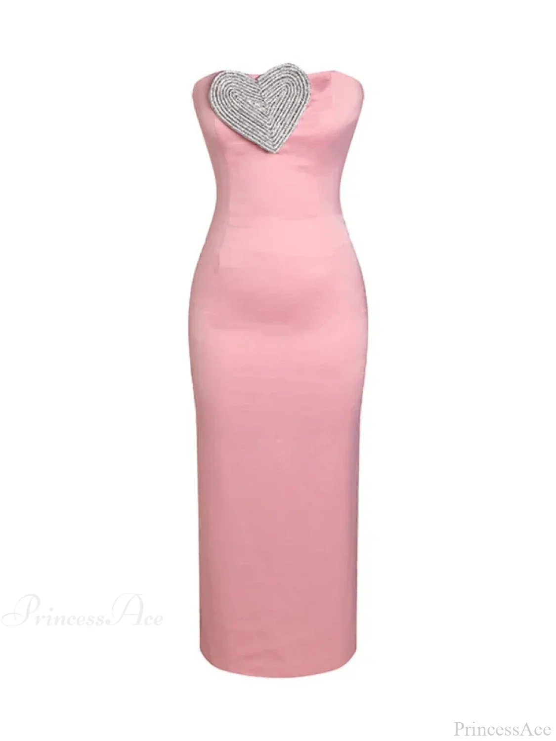 Sexy Strapless Heart Crystal Design Long Pink Sleeveless Diamonds Elegant Party Dress - Image 7