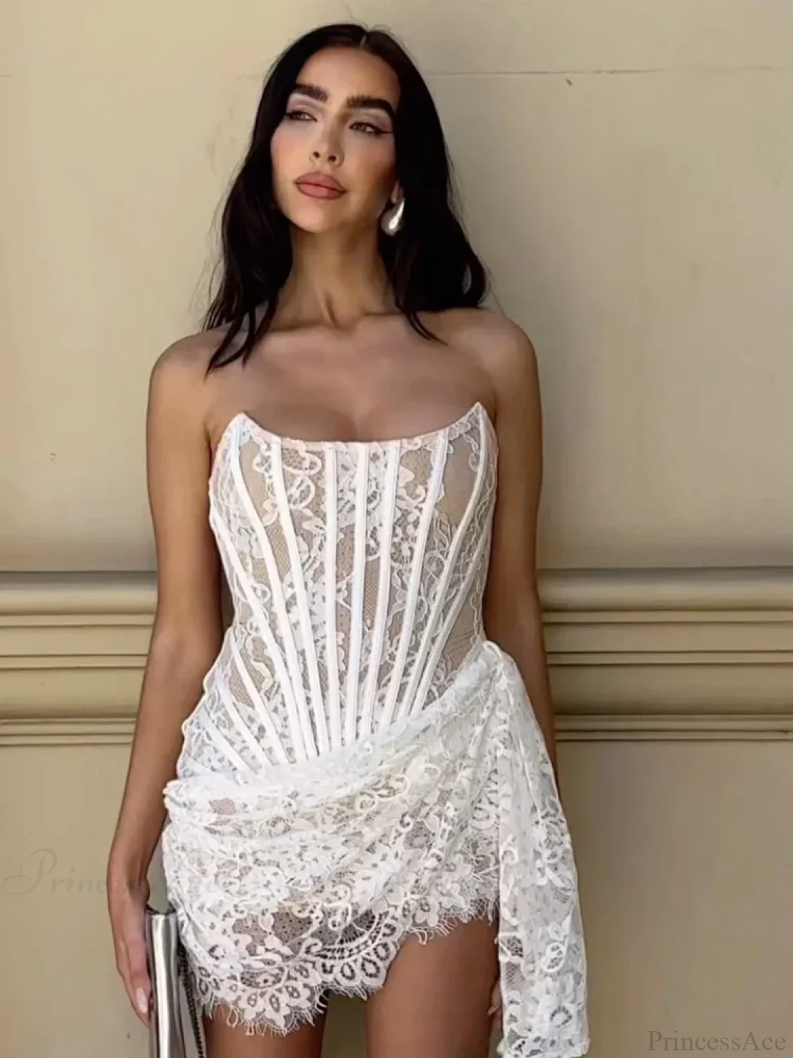 Sexy Strapless Lace Corset Mini Dress Sleeveless Lace-up Draped Bodycon Party Dress - Image 6