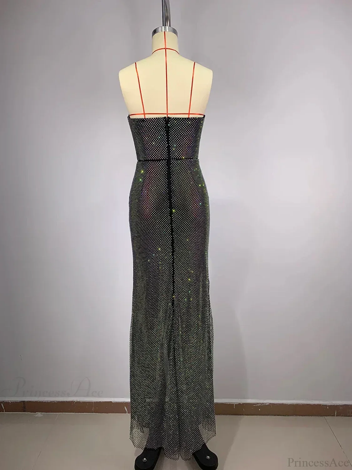 Sexy Strapless Luxury Diamonds Long Dress Shiny Sequins Crystal Folds Party Dress - Image 5