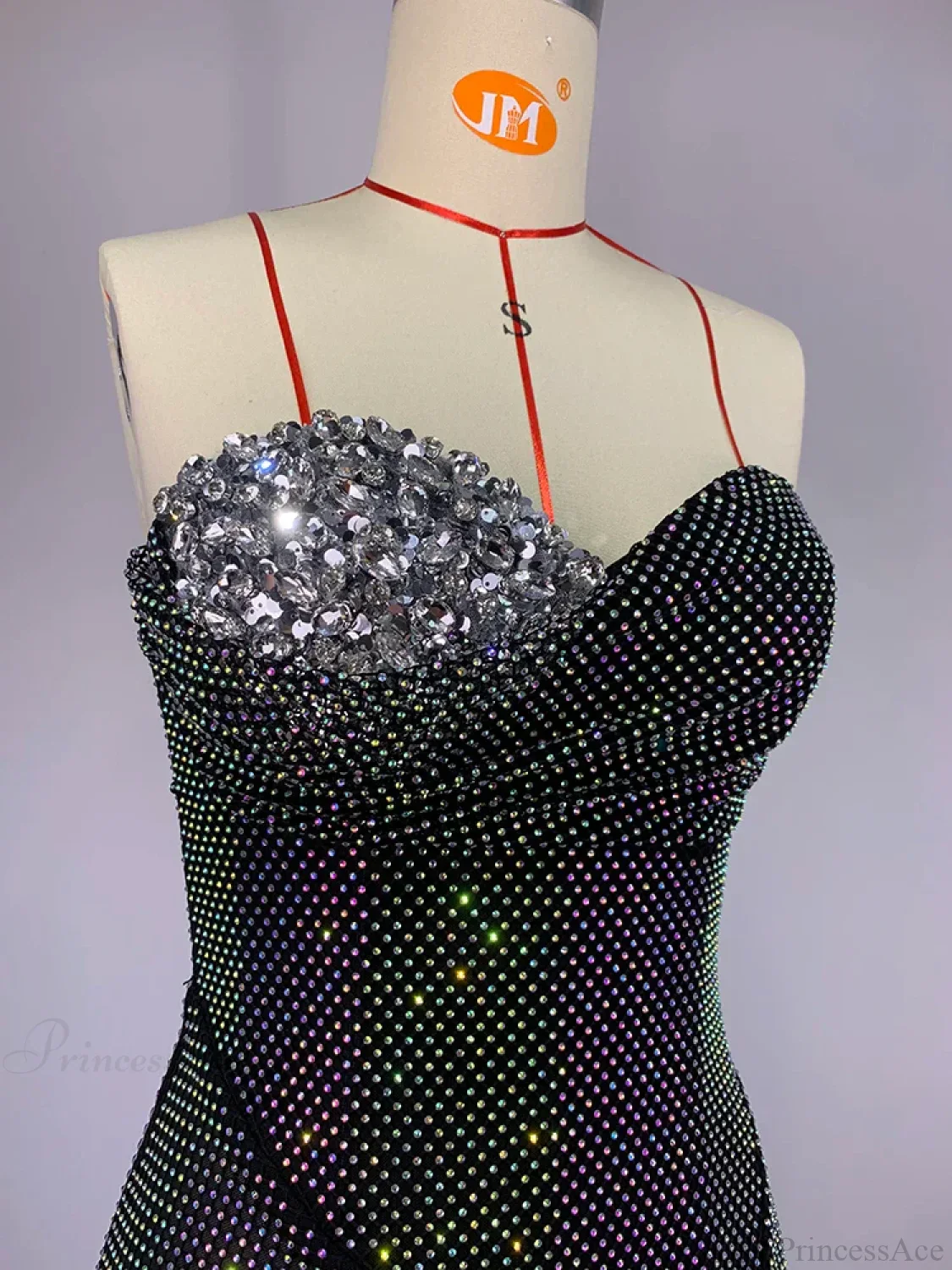 Sexy Strapless Luxury Diamonds Long Dress Shiny Sequins Crystal Folds Party Dress - Image 6