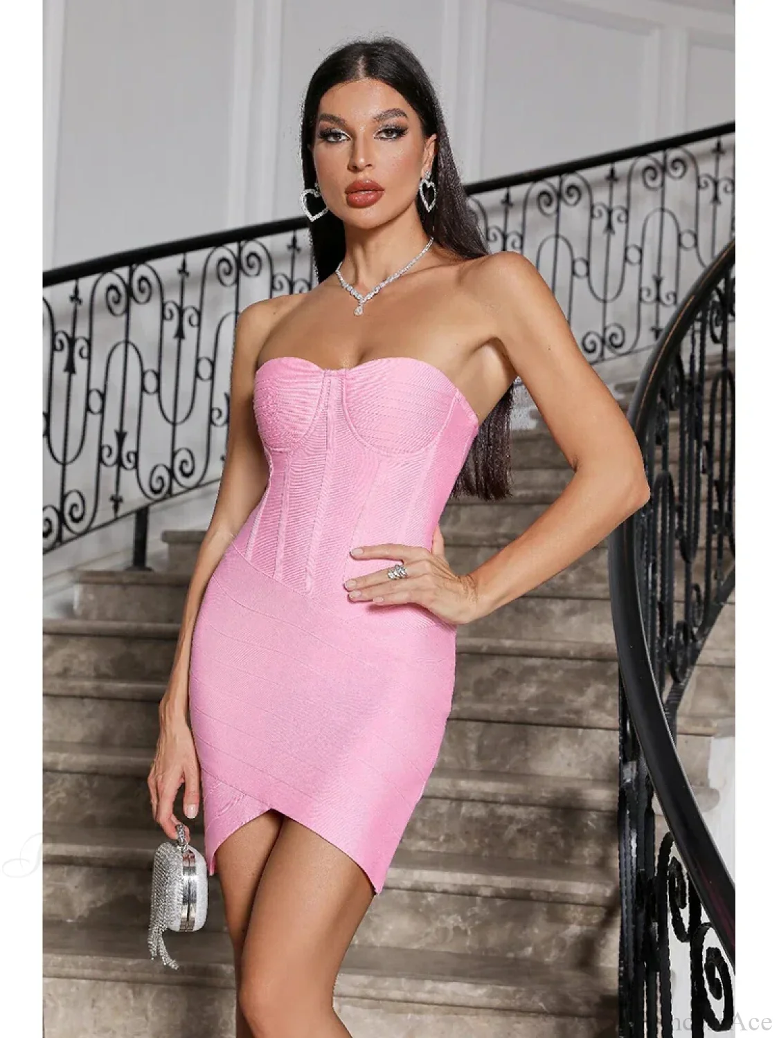 Sexy Strapless Mini Bandage Pink Sleeveless Backless Bodycon Party Dress - Image 3