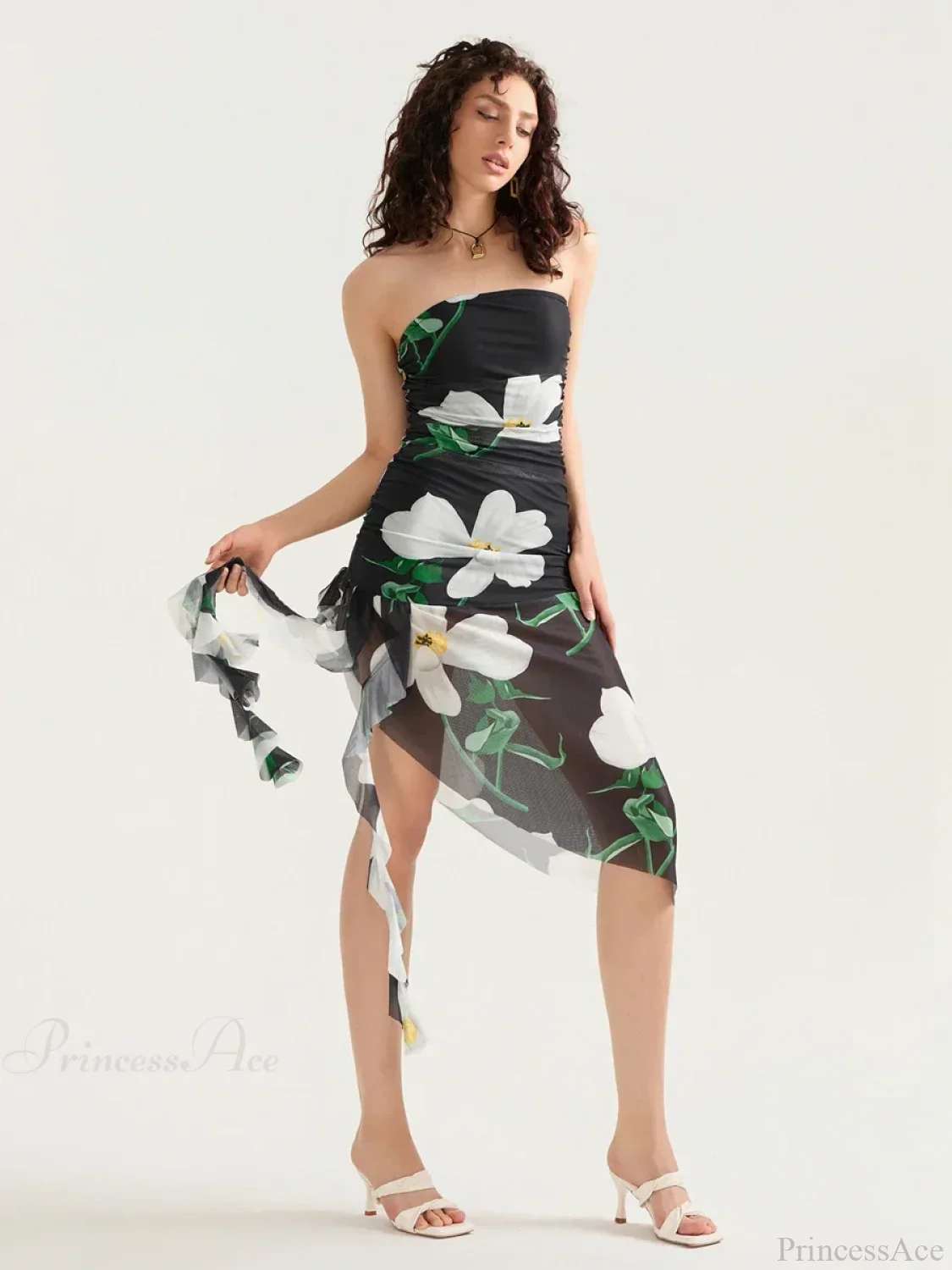 Sexy Strapless Ruffle Tassel Mini Floral Dress - Image 4