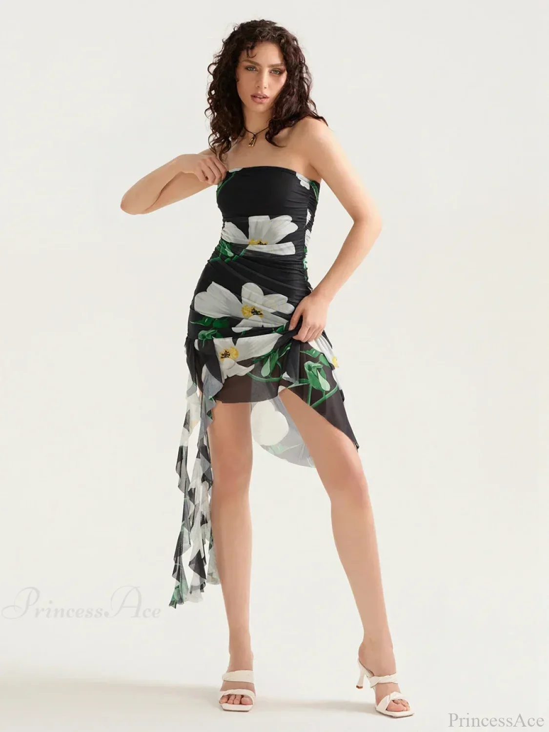 Sexy Strapless Ruffle Tassel Mini Floral Dress - Image 6