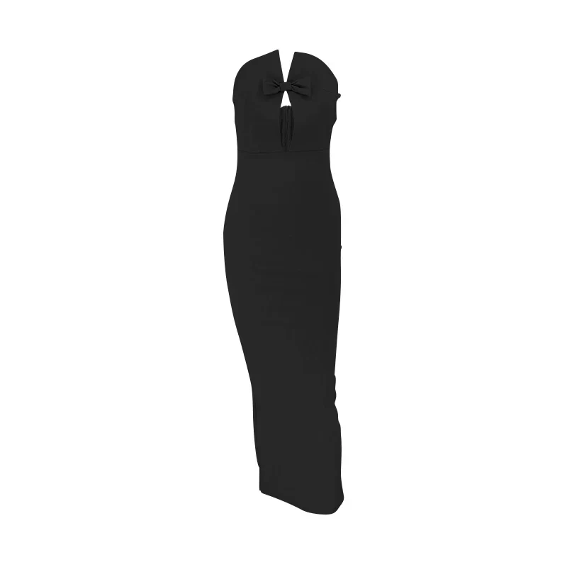 Sexy Strapless Slim Hollow Out Maxi Red Party Dress - Image 6