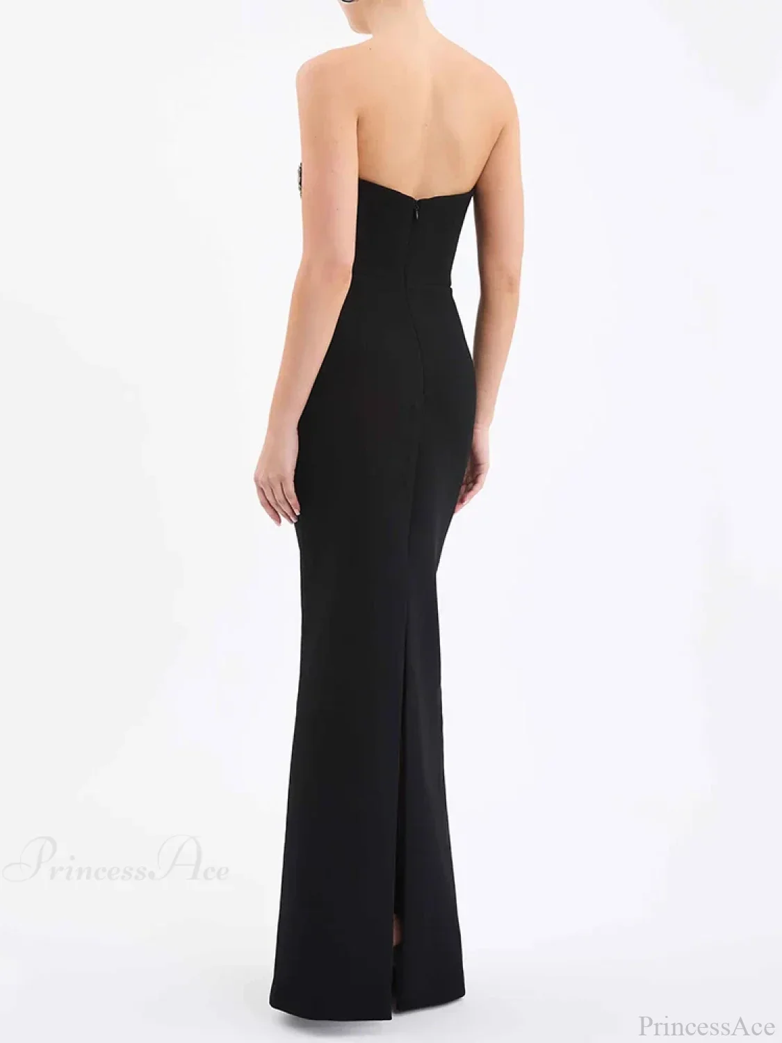 Sexy Strapless V Neck Lace Sequin Design Black Velvet Party Dress - Image 3