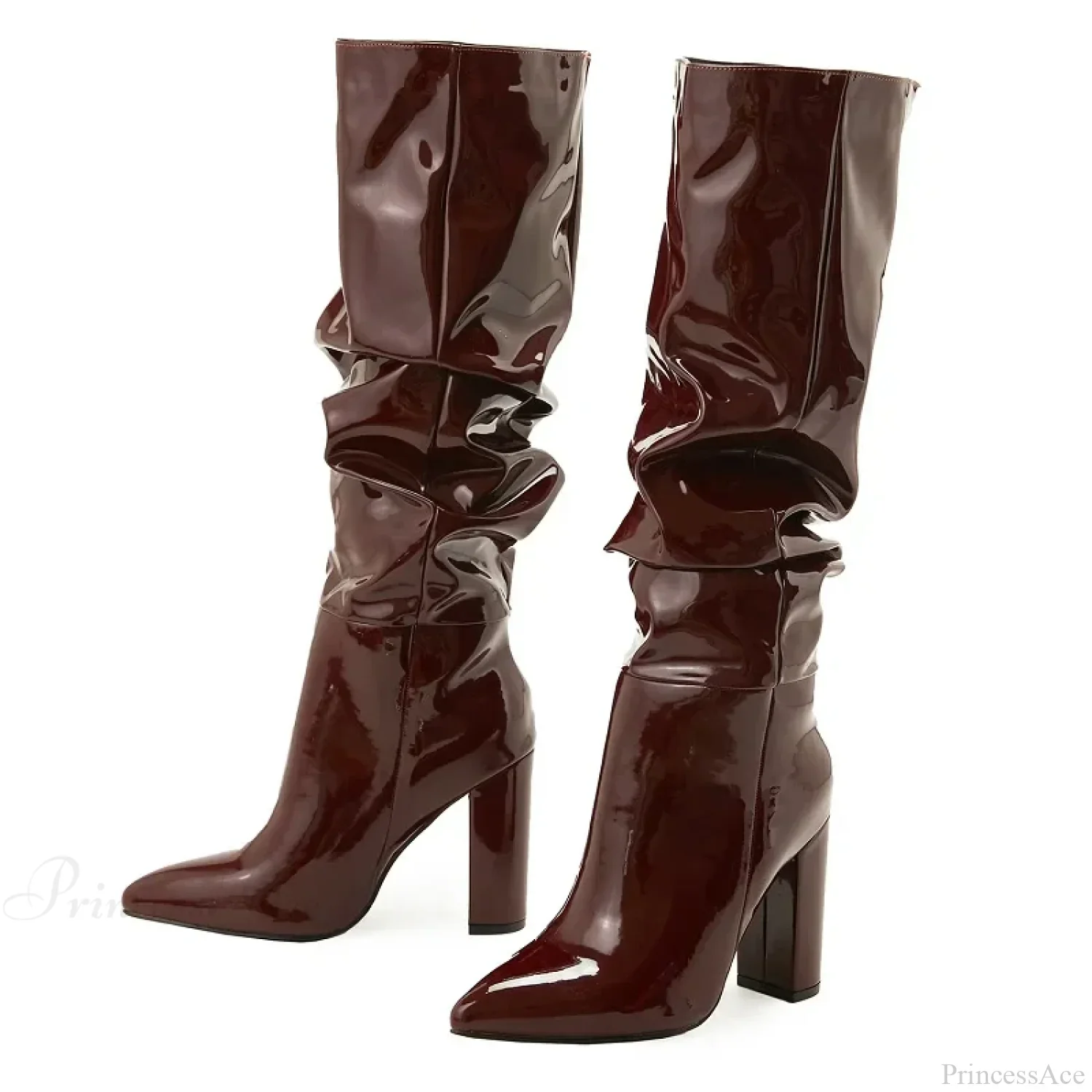 Sexy Street Designer Pointed Fashion Patent Leather Chunky High Heel Knee High Boot - Image 8