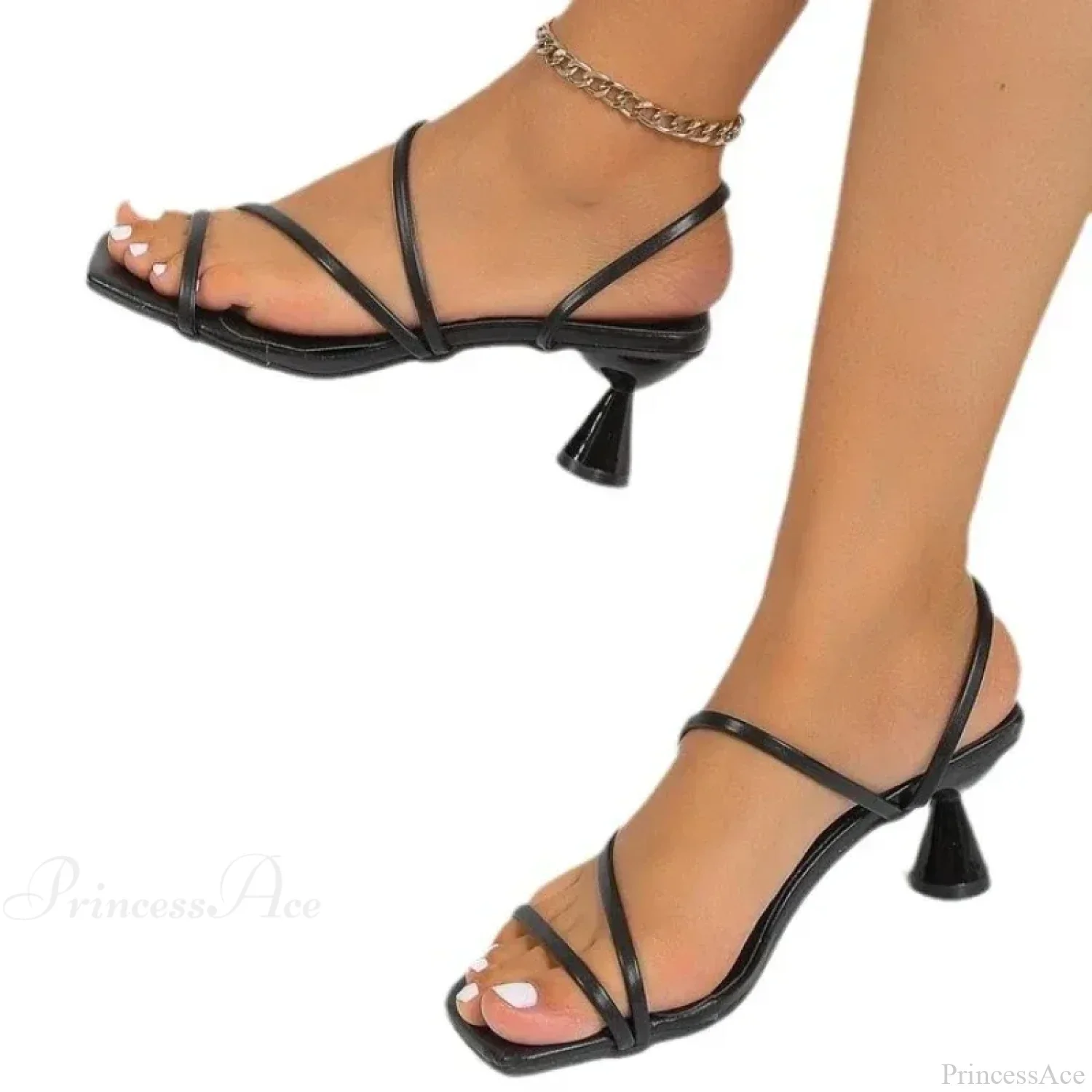 Sexy Summer Pumps Thin Band Square Toe Mules Party Sandals Low Heel Pump - Image 5