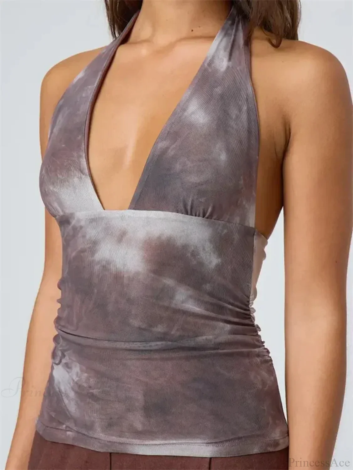 Sexy Tie-up Halter Tie-dye Ruched Crop Top - Image 5