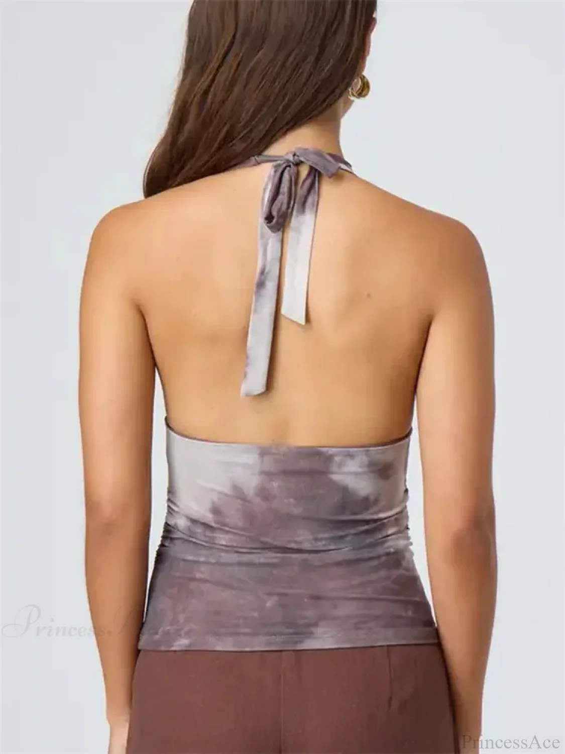 Sexy Tie-up Halter Tie-dye Ruched Crop Top - Image 6