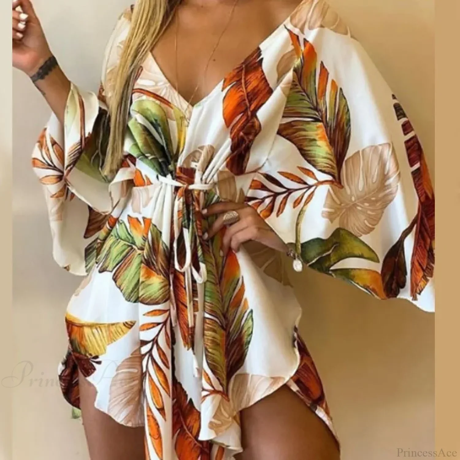 Sexy V-neck Bat Sleeve Bohemian Floral Beach Sundress - Image 16