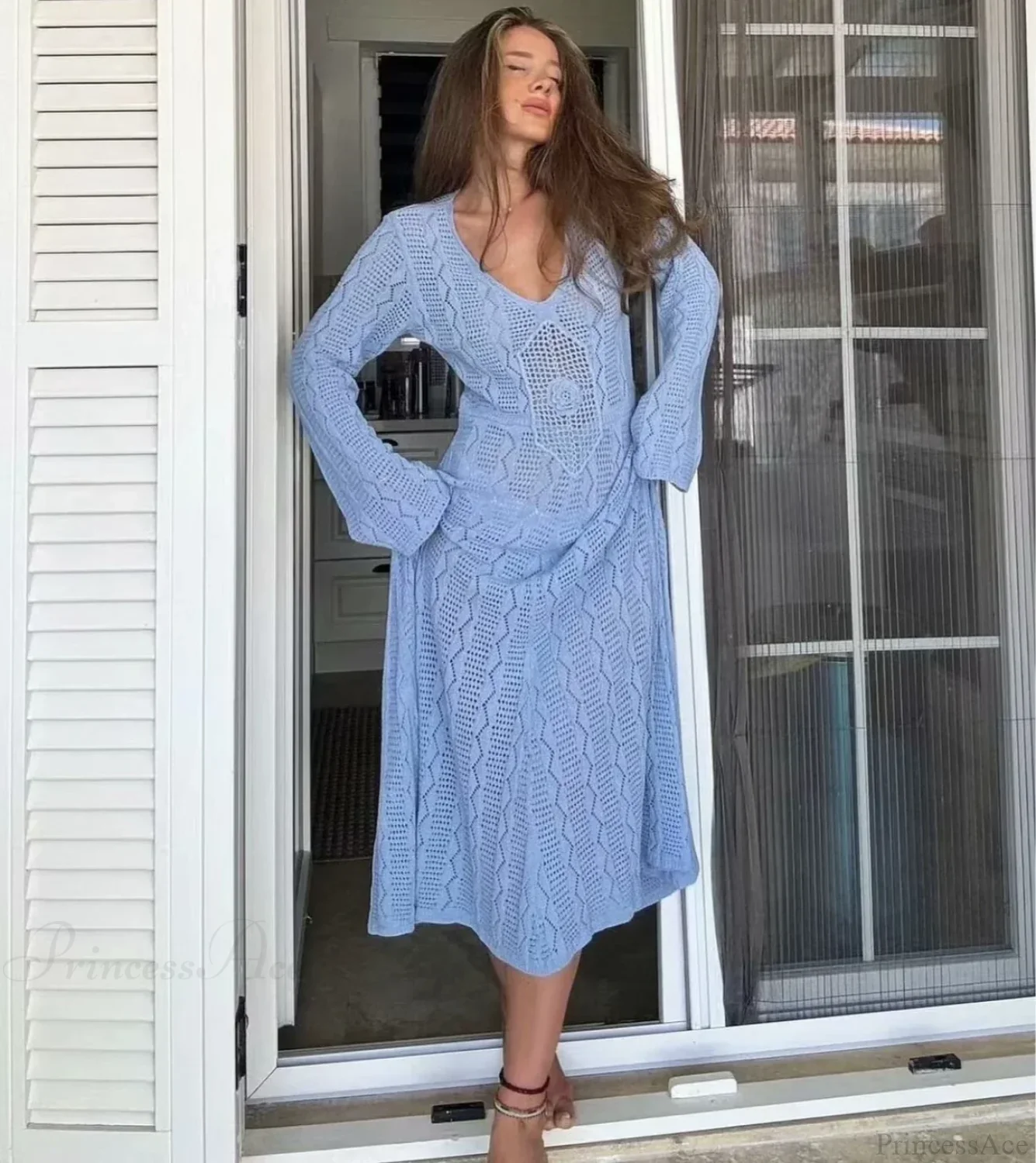 Sexy V Neck Crochet Boho Dress - Image 2