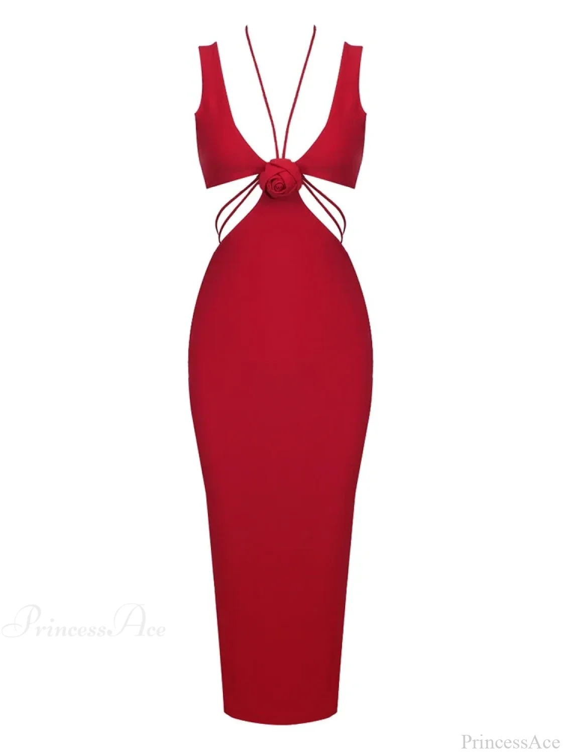 Sexy V Neck Flower Hollow Out Design Midi Dress Halter Party Dress - Image 7