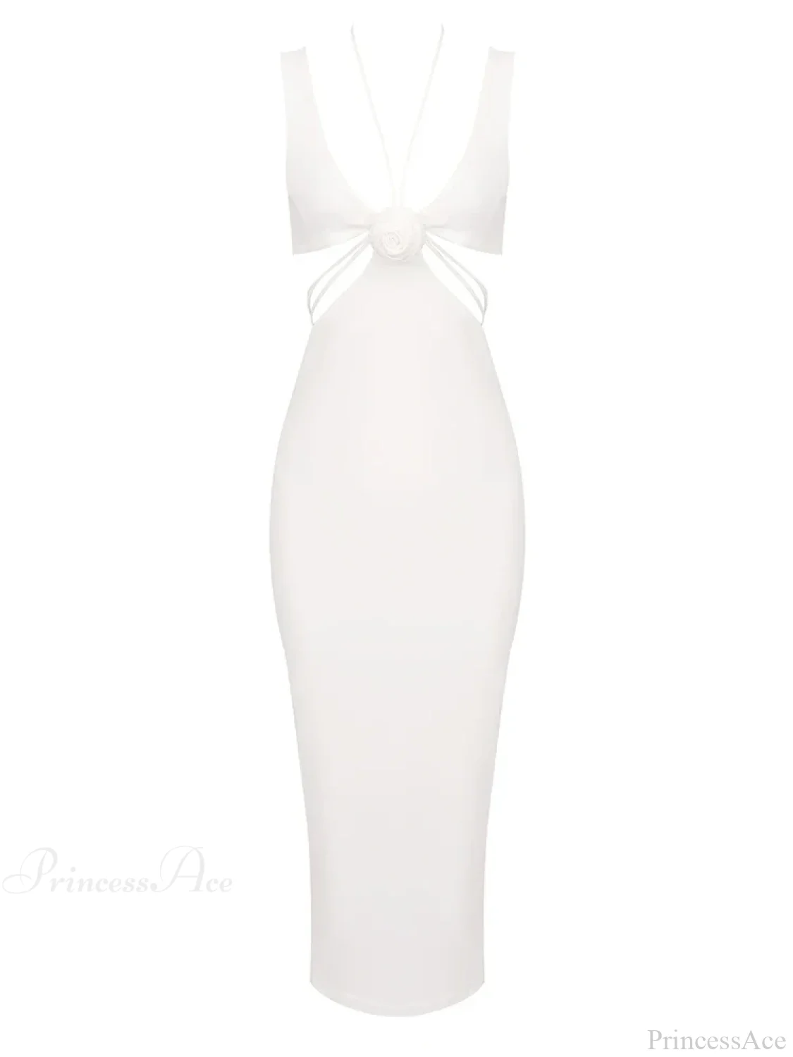 Sexy V Neck Flower Hollow Out Design Midi Dress Halter Party Dress - Image 8