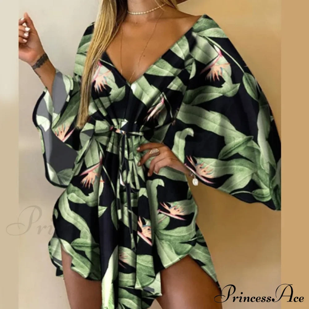 Sexy V-Neck Leopard Foliage Mini Dress - Image 13