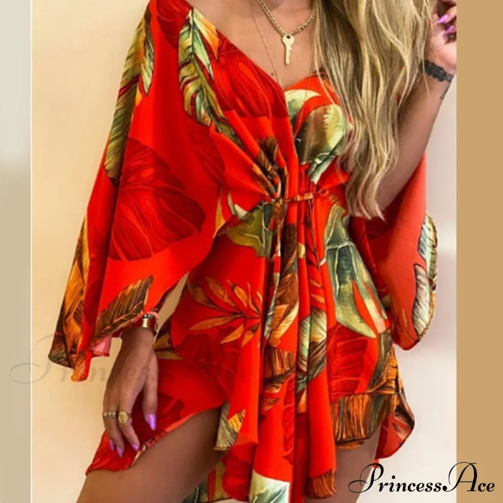 Sexy V-Neck Leopard Foliage Mini Dress - Image 2