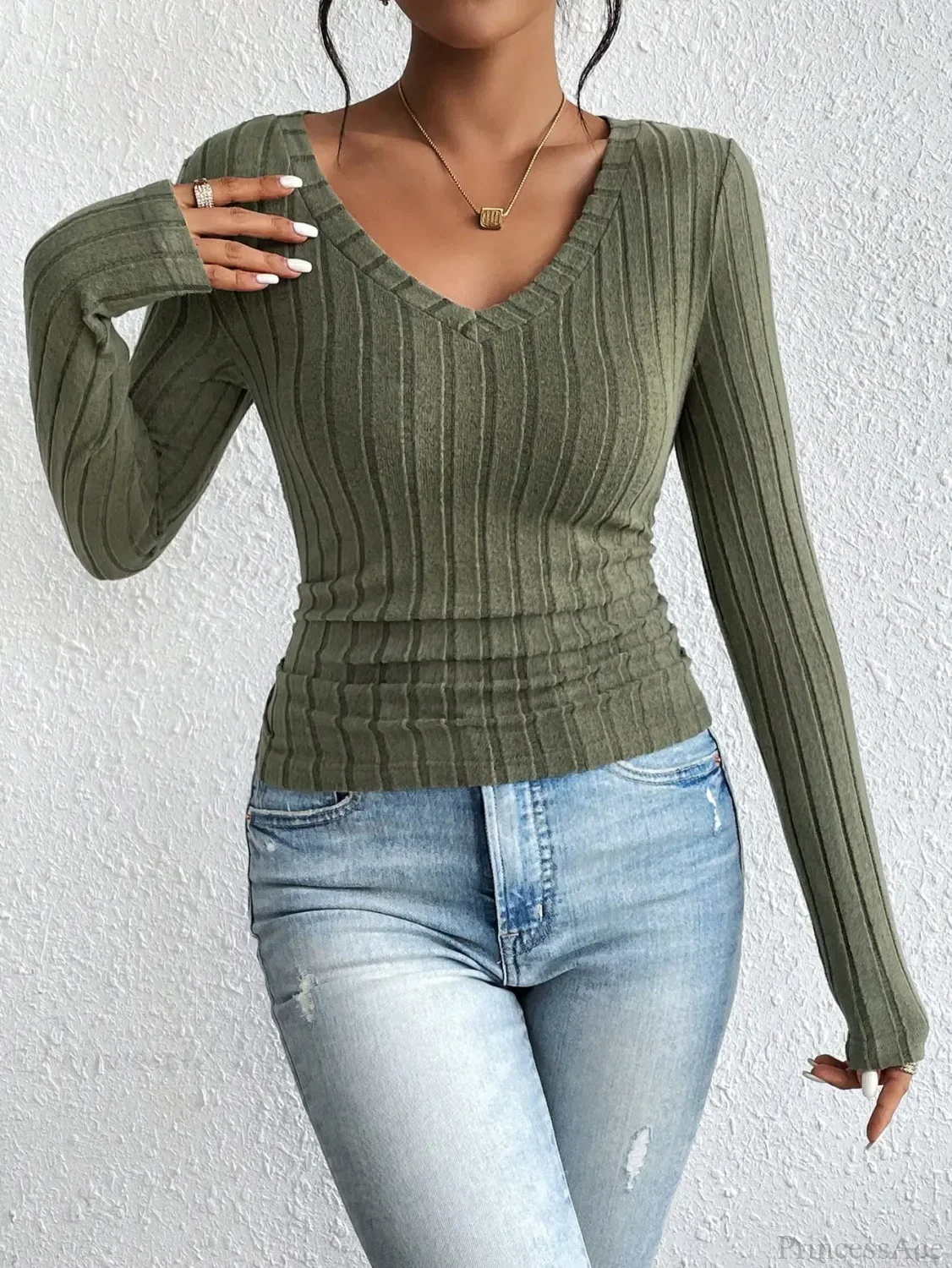 Sexy V-Neck High-Grade Spice Sweater Knitted T-shirt Women - Image 4